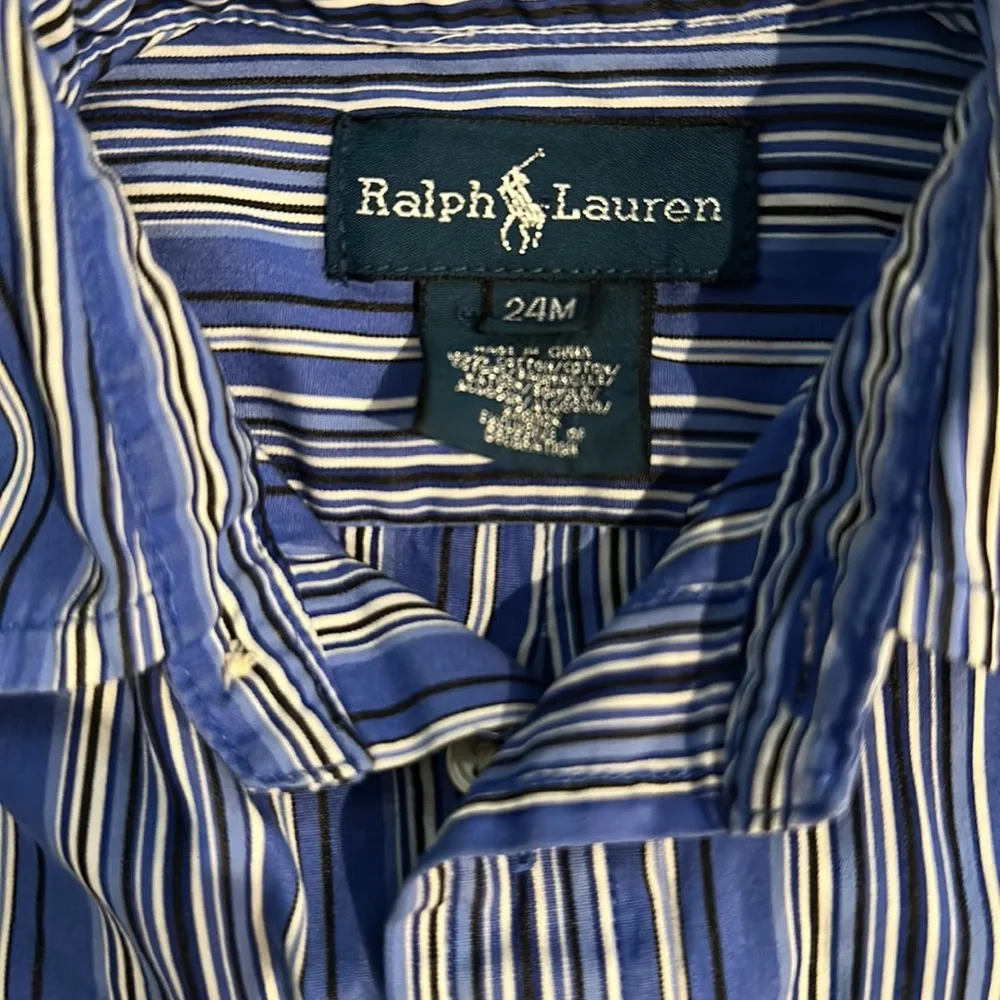 Ralph Lauren Boys blue and white stripe shirt 24 months nwot